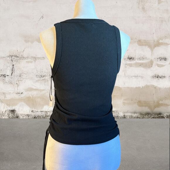 1. STATE NWT Tank Top Womens size Small Ribbed Knit Ruched Sides Black - Picture 4 of 6